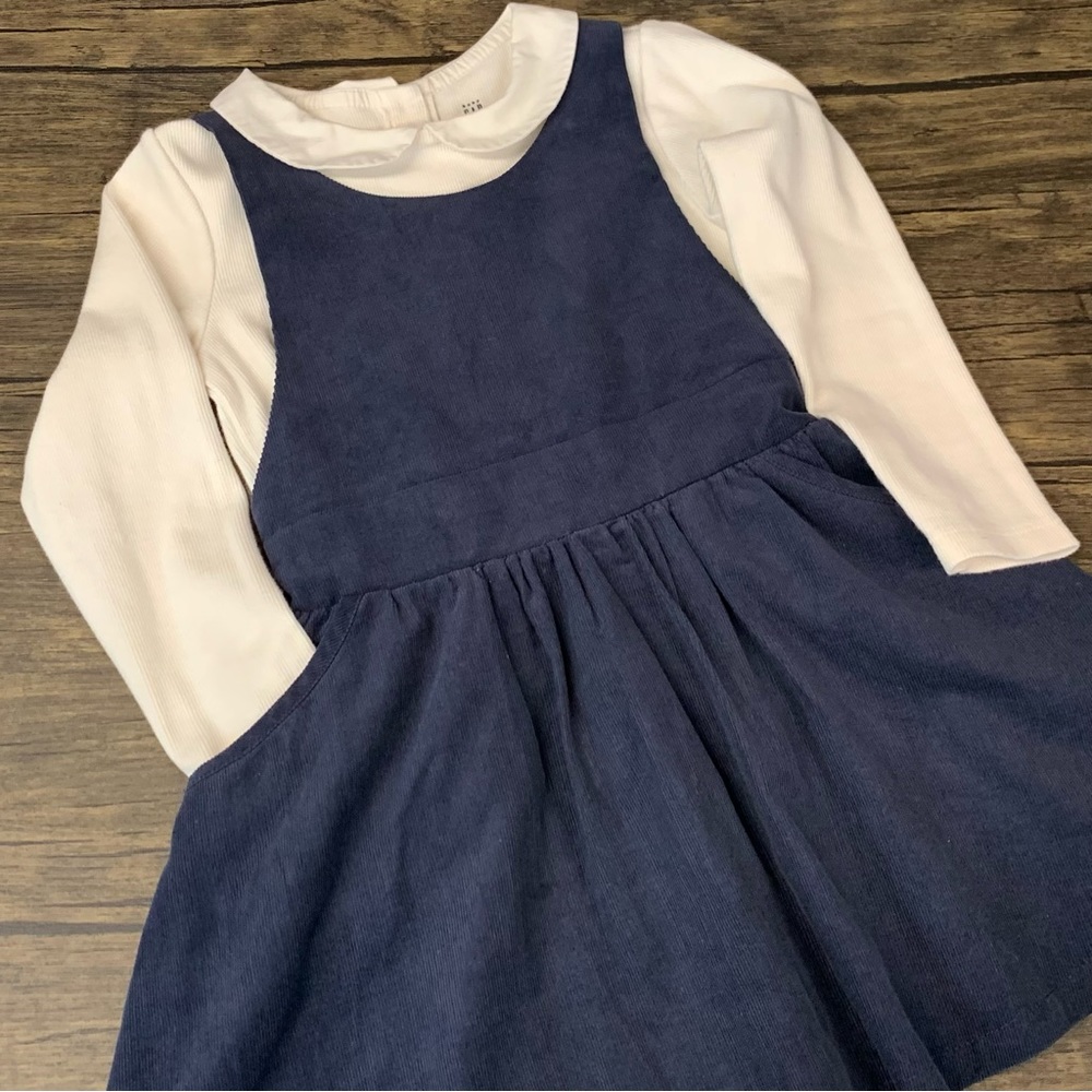 EUC Baby Gap Navy Blue Corduroy dress set with pockets- Size 4T